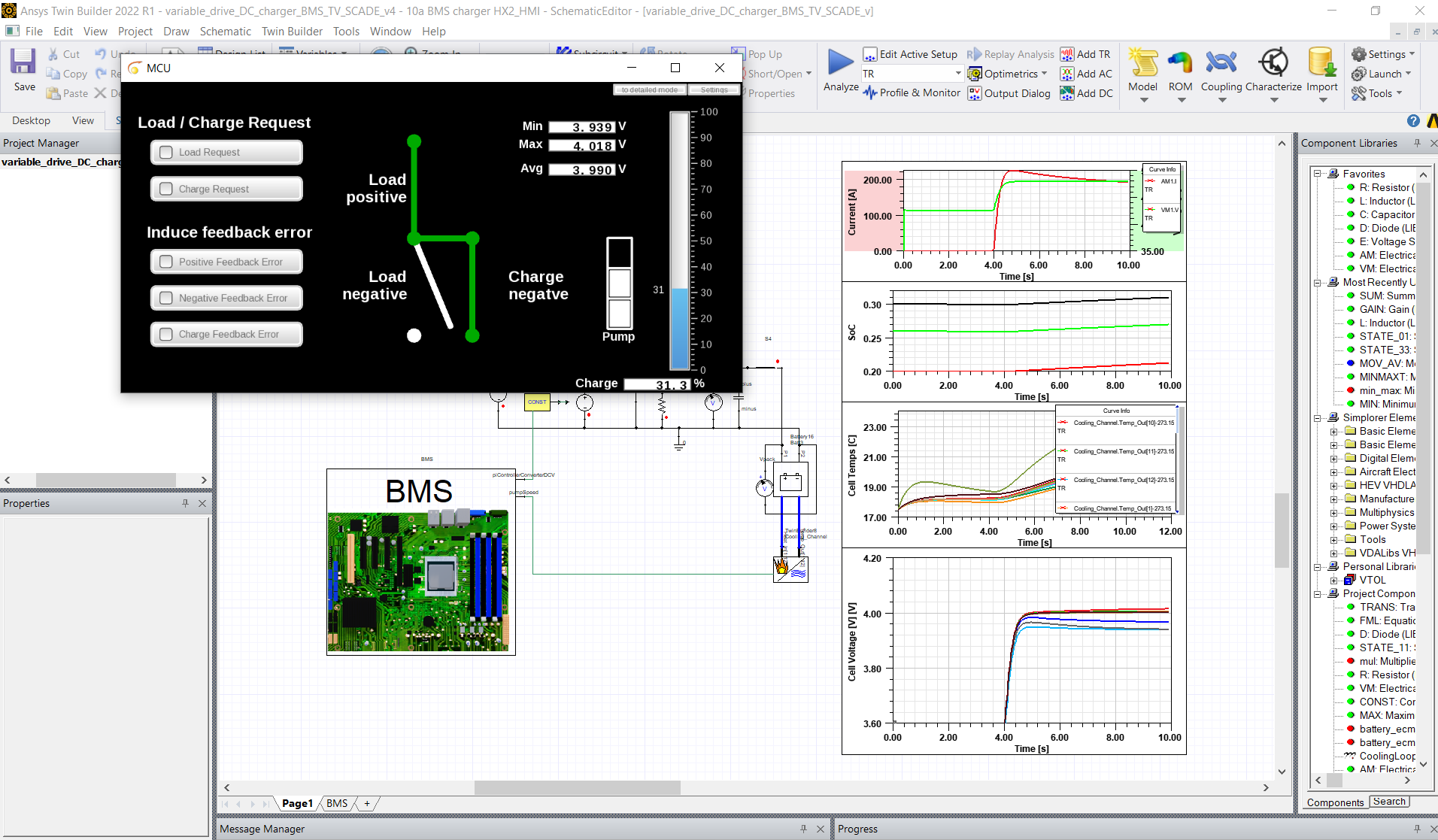 System simulation integrating thermal and electric models and BMS software-in-the-loop